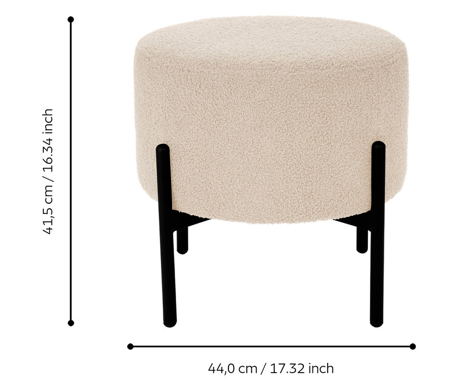 Nahaufnahme des Eglo Hockers »MANIRENJA«, beige, mit schwarzen Füßen und Maßangaben.
