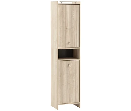 Aufnahme des Hochschranks »Sonderby« in Nordic Light Oak mit zwei Fächern und zwei Türen.