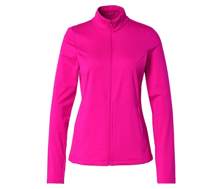 Pinke, langärmlige Jacke mit durchgehendem Reißverschluss und Stehkragen.