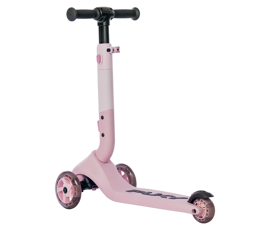 Rosa PUKY Roller PUSH mit drei Rädern und schwarzem Lenker auf weißem Hintergrund.