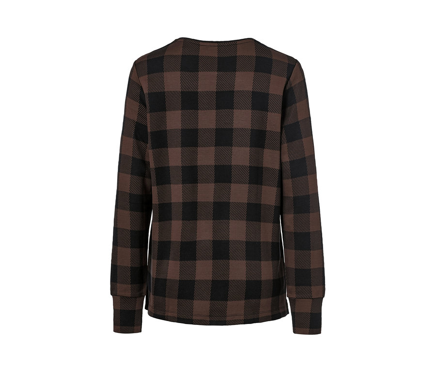 Detailansicht eines karierten Sweatshirts.
