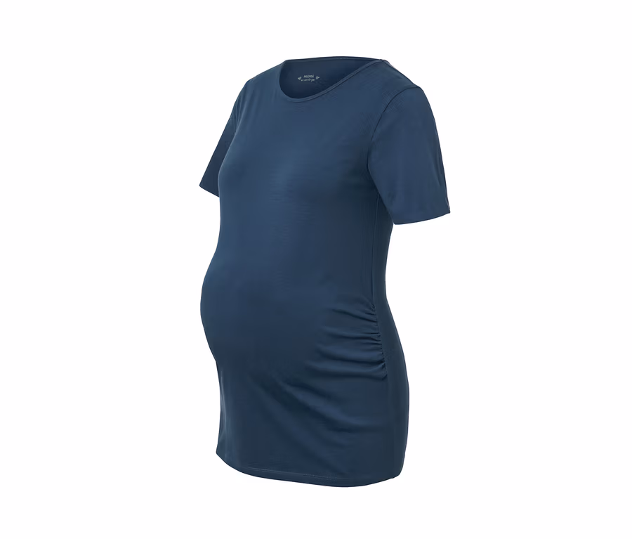 Detailansicht eines blauen 2er-Pack Umstands-Shirts.