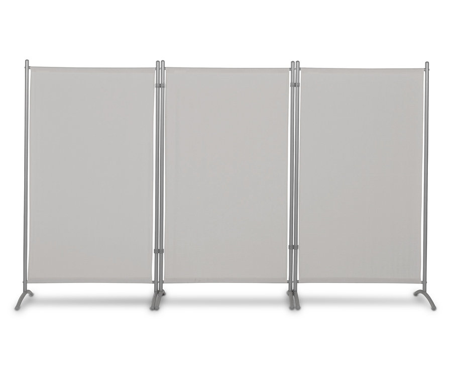 Dreiteilige, hellgraue Leco Stellwand.