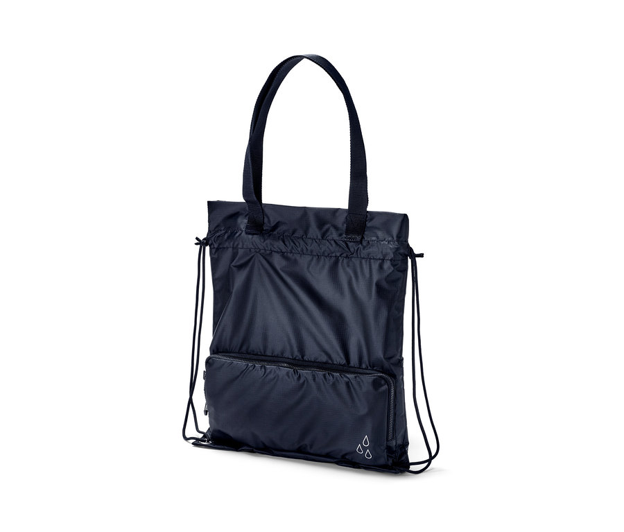 Marineblauer 2-in-1-Shopper-und-Rucksack mit Griffen und Kordelzug.