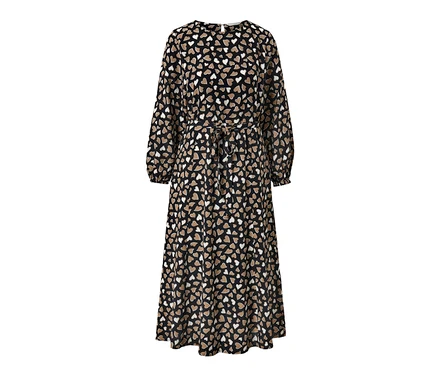 Ein schwarzes Webkleid mit Alloverprint von Herzen.