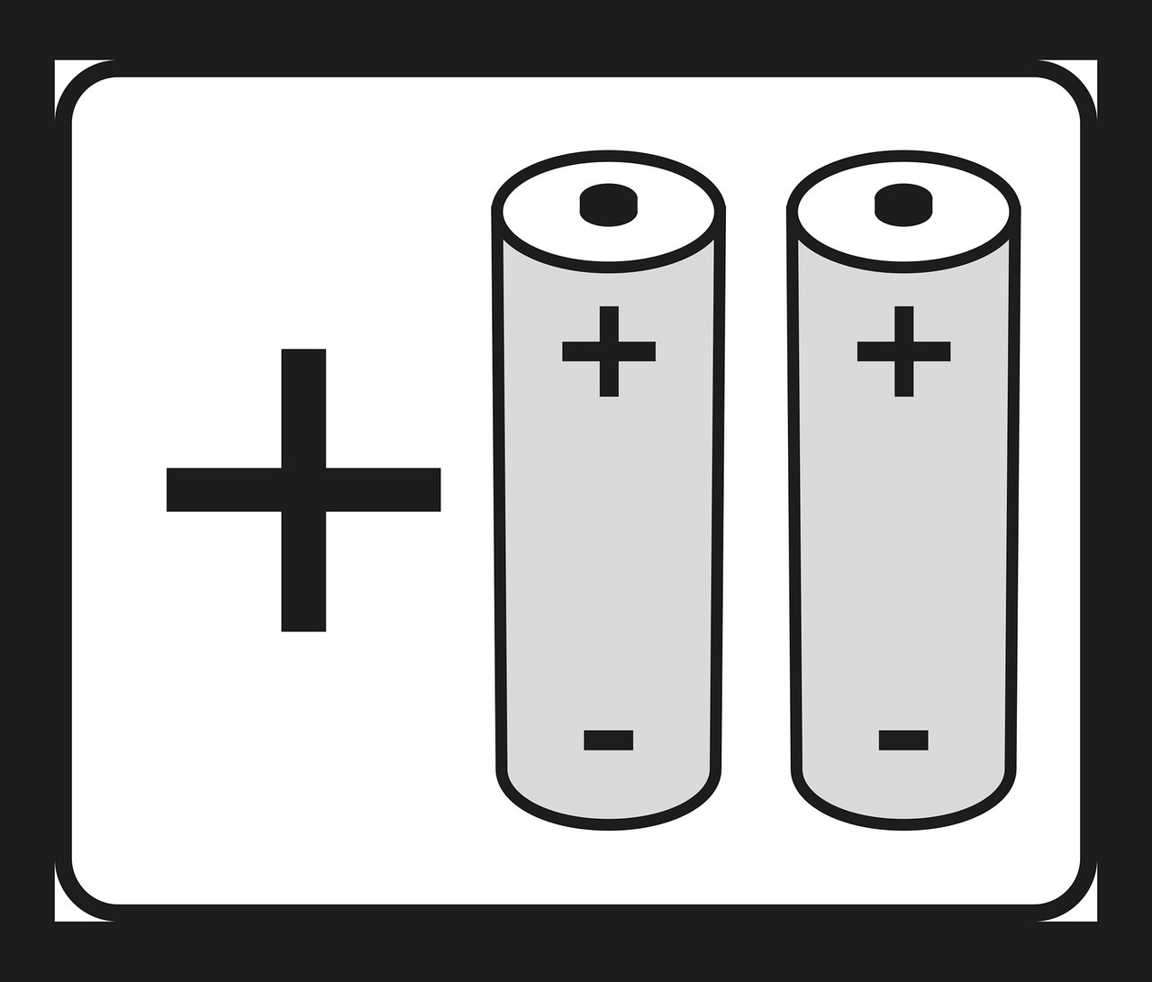 Symbol mit zwei Batterien, die Plus- und Minuspol anzeigen.