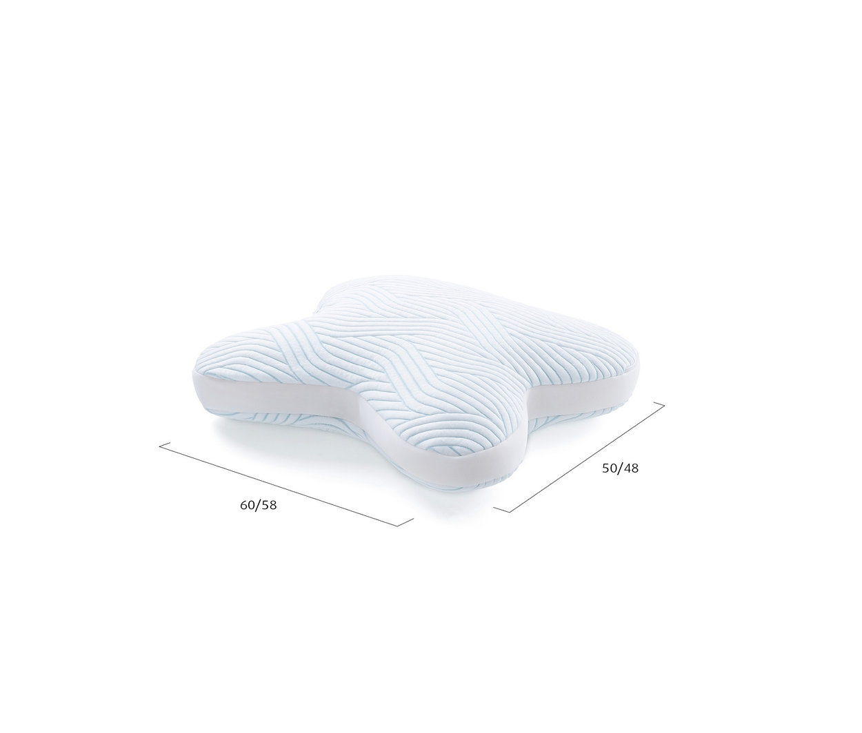 TEMPUR® All-Around SmartCool™ Schlafkissen mit gewelltem, blau-weißem Bezug.