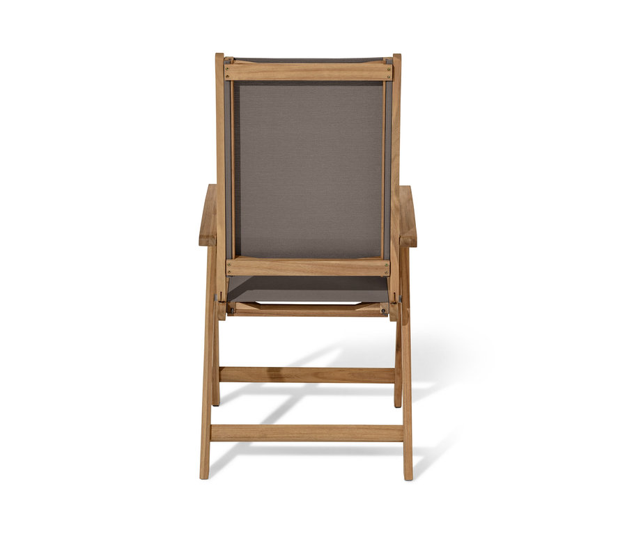 Rückansicht des Hochlehners »Lenja« mit verstellbarer Rückenlehne aus Holz und Textil.