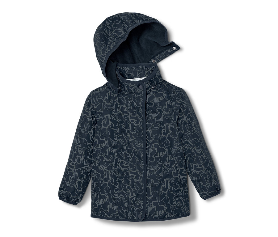 Dunkelblaue Kinder-Thermo-Regenjacke mit reflektierenden Elementen.