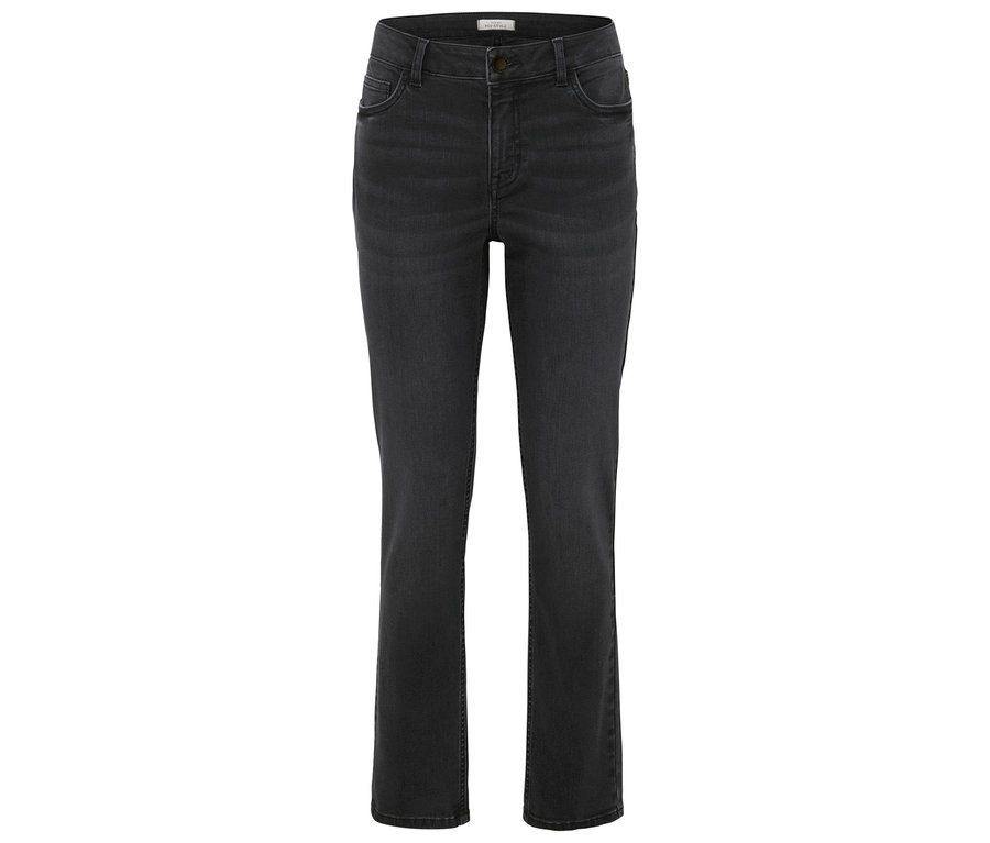 Detailaufnahme einer dunkelgrauen Jeans.