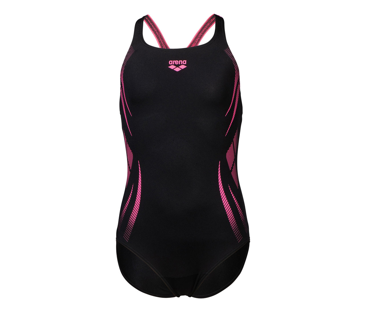 Schwarzer arena Performance Kinder-Badeanzug Poseidonia Swim Pro Back mit pinken Details.