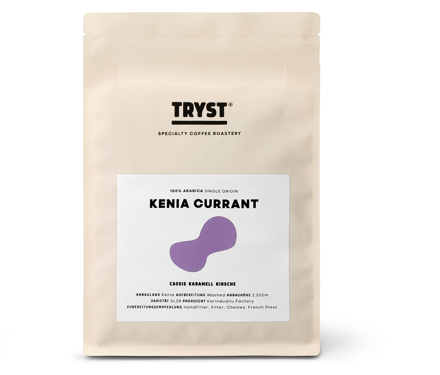 Eine Packung TRYST - Kenia Currant Filterkaffee - 250 g ganze Bohne.