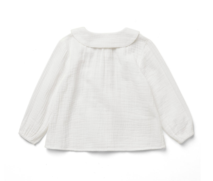 Kinder-Musselin-Bluse mit langen Ärmeln und Rundkragen.