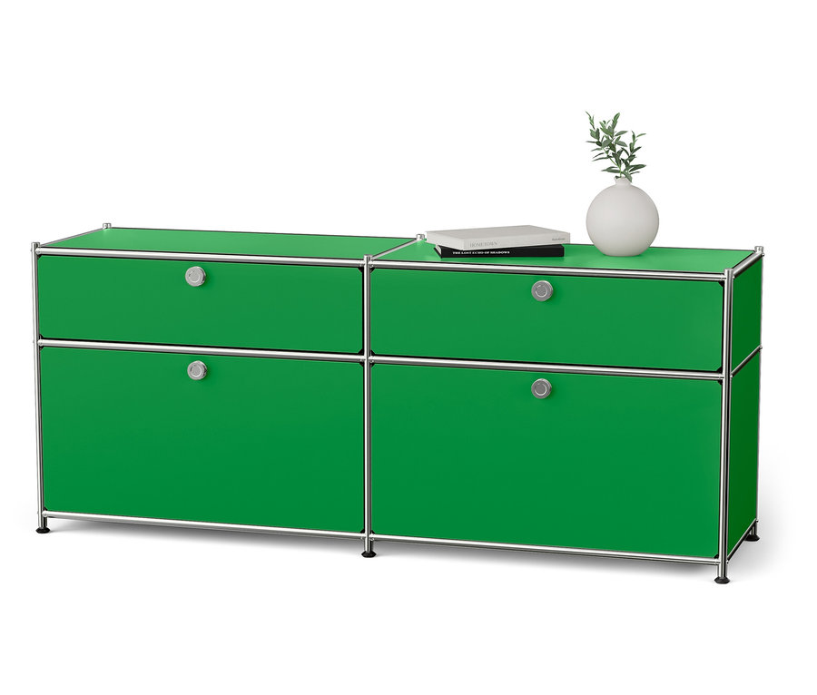 Grünes Sideboard Metall »CN3« mit 2 Klappfächern und 2 Schubladen.