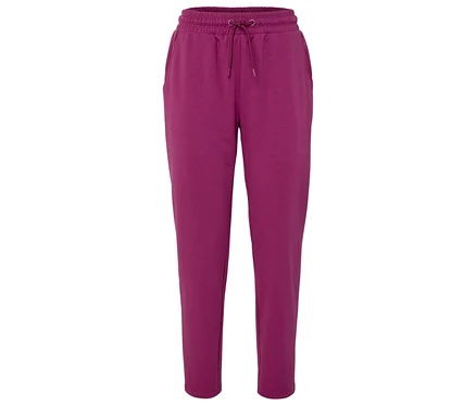 Violette Trainingshose mit Kordelzug in der Taille.