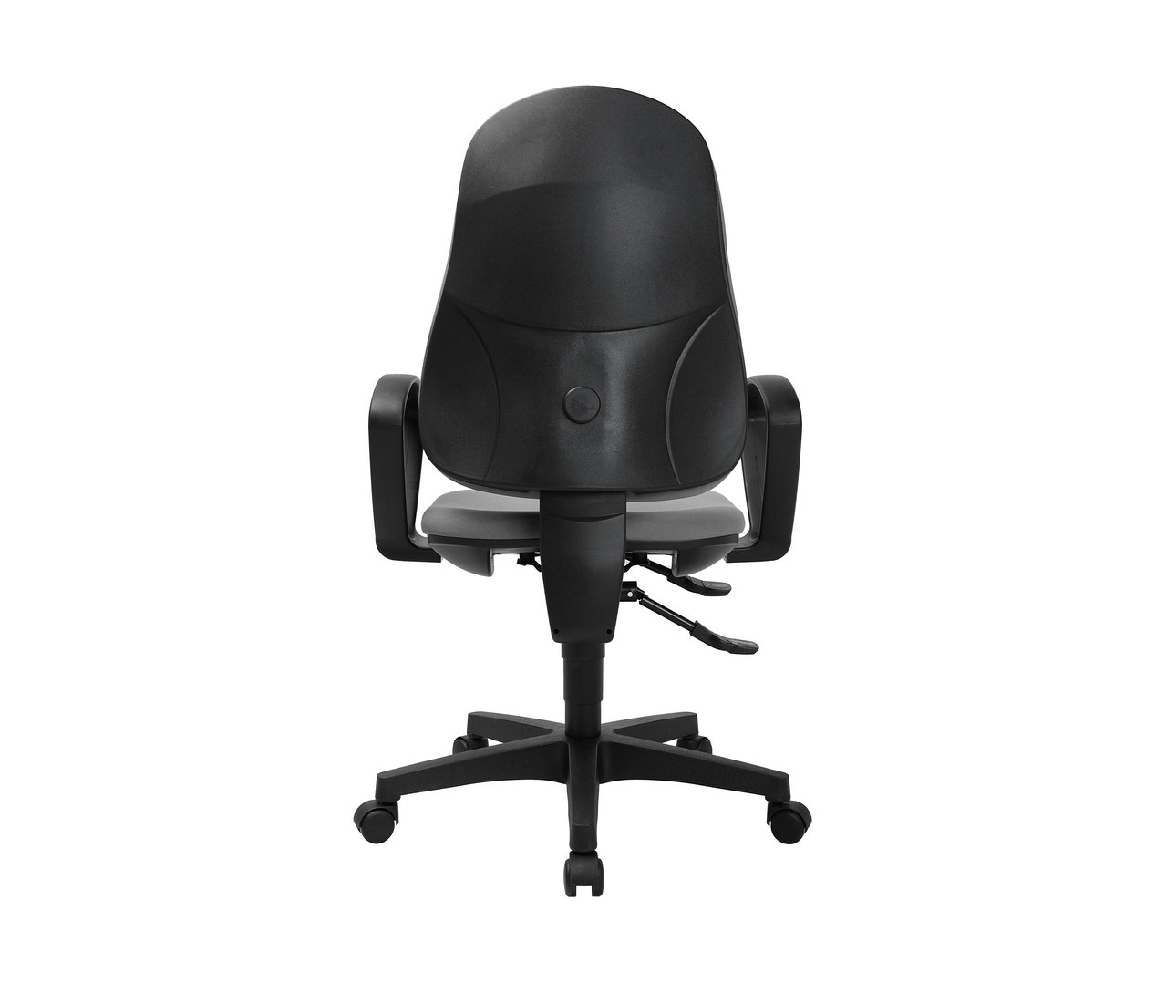 Rückansicht des grauen Topstar Stuhls »Support SY« mit schwarzem Rahmen und Rückenlehne.