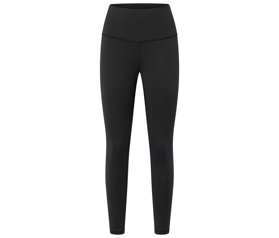 Schwarze, hochgeschnittene Leggings.