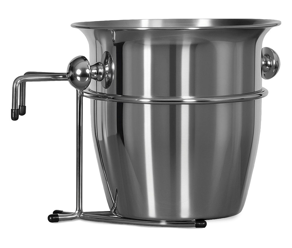 Silberner deVries Champagnerkühler für Strandkörbe mit Halterung.