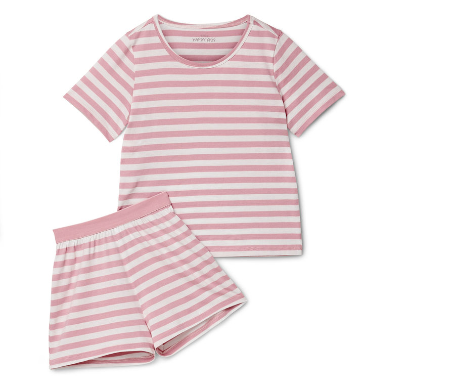 Rosa-weiß gestreifter Pyjama mit Kurzarm-Oberteil und Shorts.