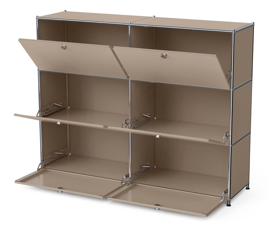 Metall-Kommode »CN3« mit 6 Klappfächern in Taupe, einige davon sind geöffnet.