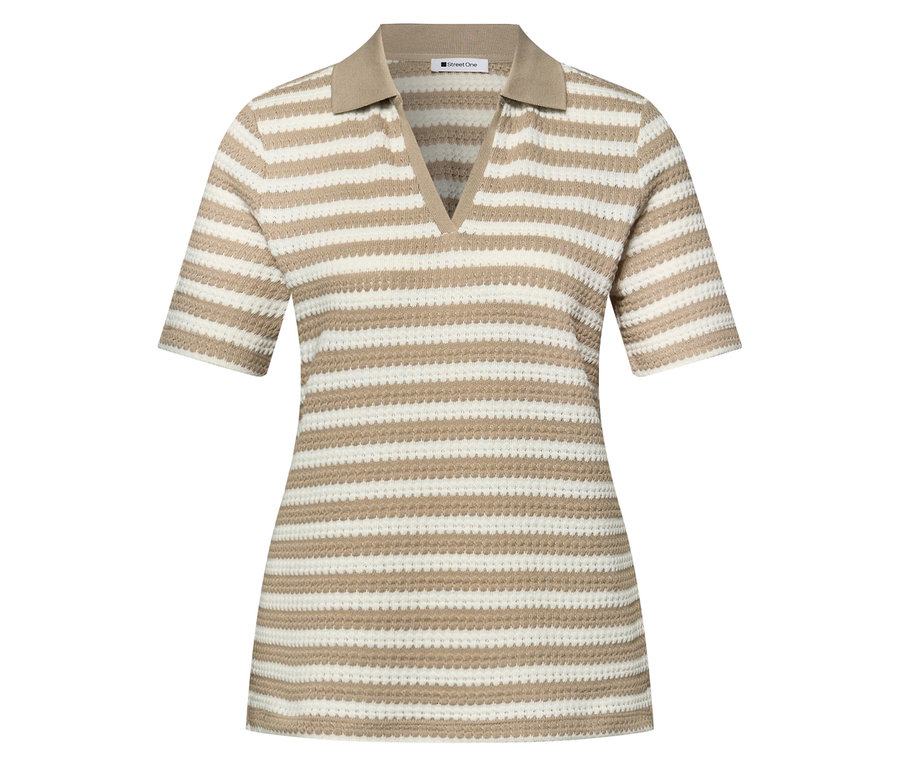 Gestreiftes Street One Strickshirt mit V-Ausschnitt und kurzen Ärmeln.