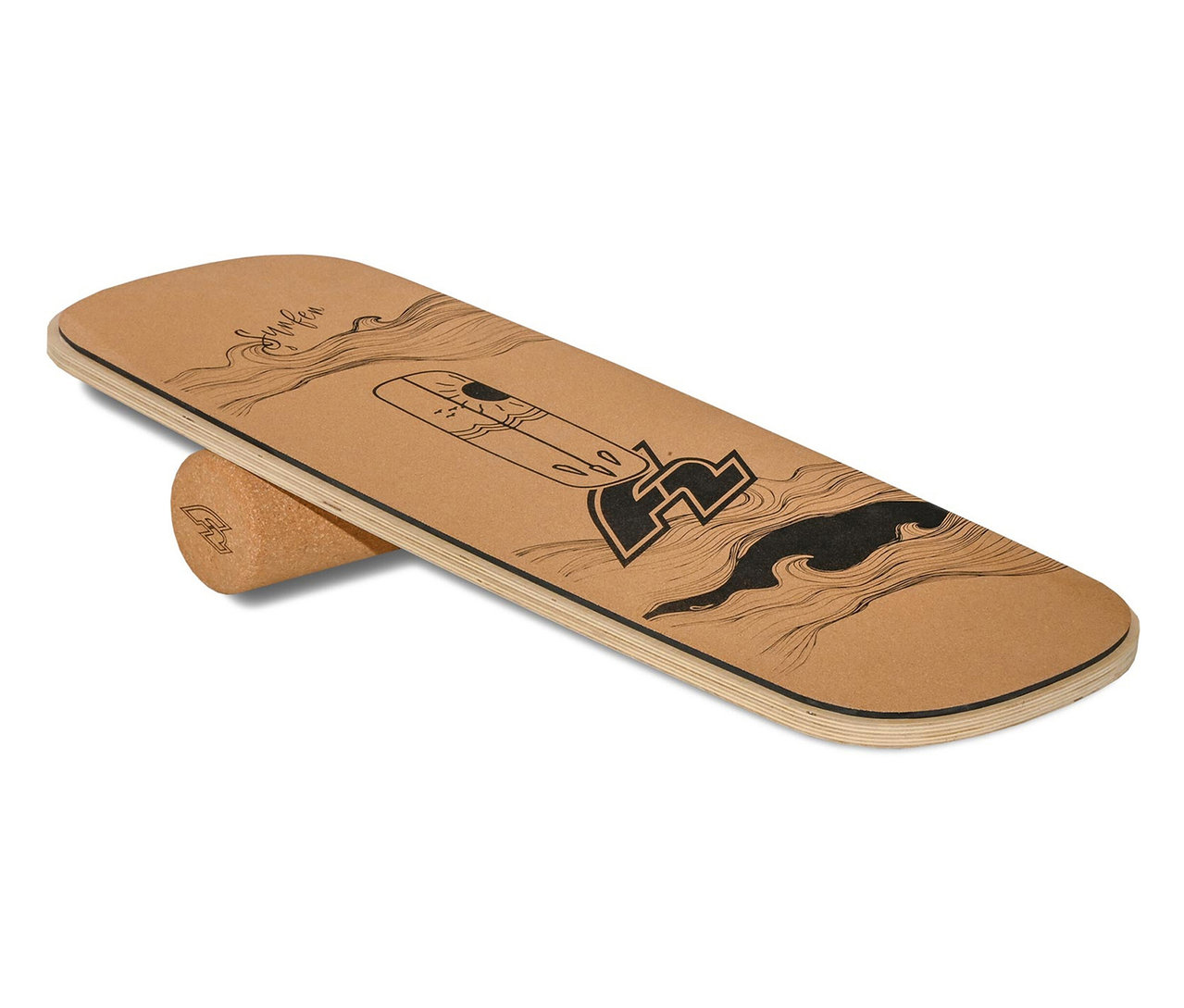 F2 Cork Balance Board Set Pill mit Korkrolle auf weißem Hintergrund.