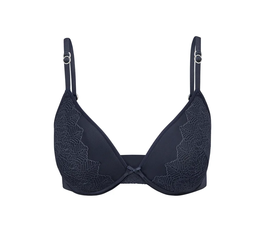 Marineblauer Spacer-BH mit Spitze an den Cups.