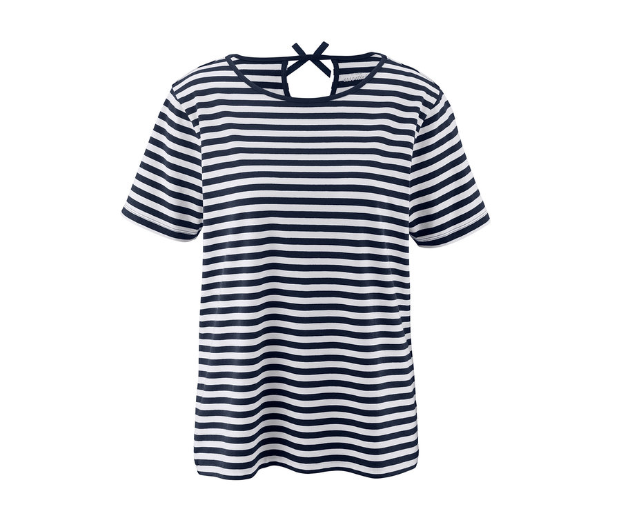 Gestreiftes Kurzarmshirt mit Zierschleifen am Rücken.