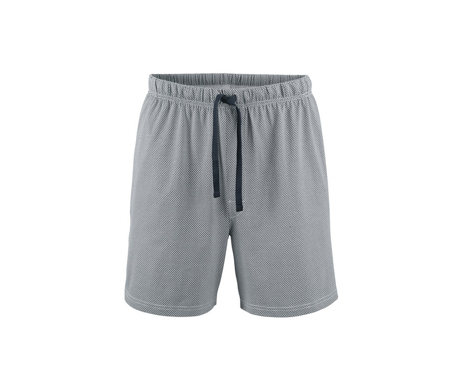 Graue Shorty-Pyjama Hose mit elastischem Bund und Kordelzug.