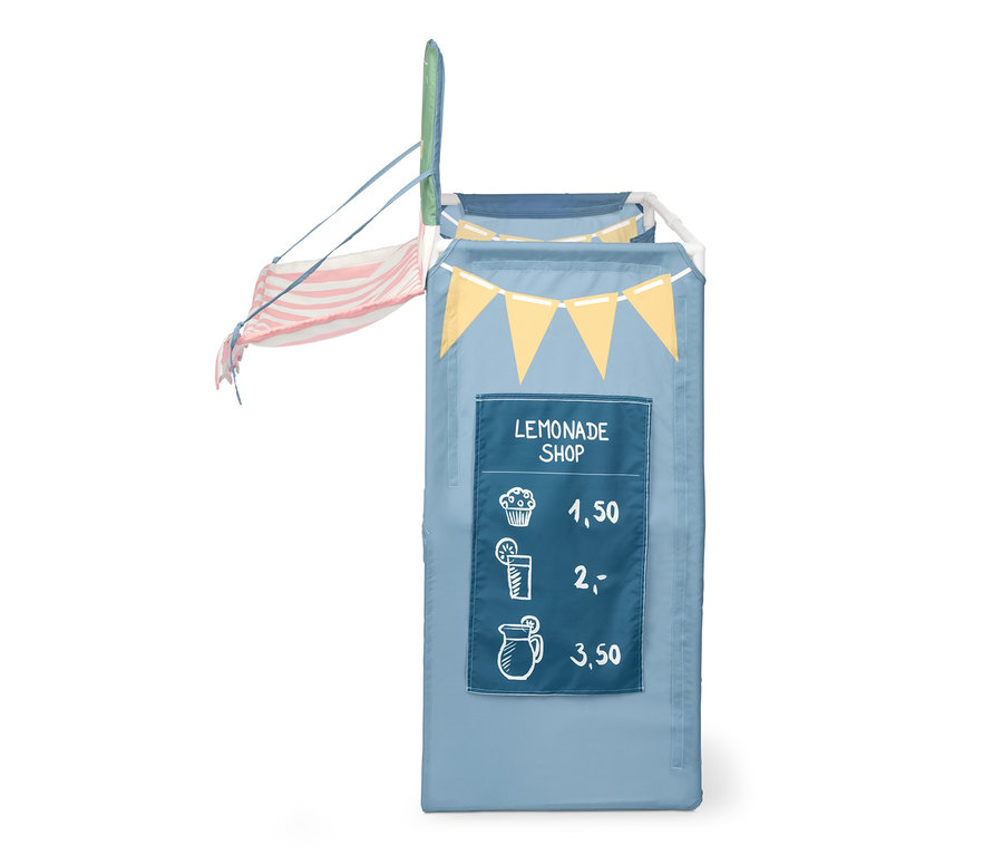 Spielzelt »Limonaden-Stand« mit der Aufschrift Limonade Shop und gelben Fähnchen.