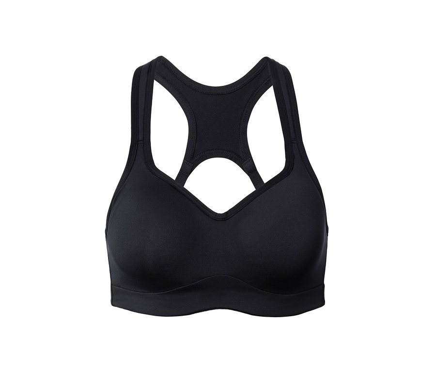 Schwarzer Sport-BH mit Racerback-Design.
