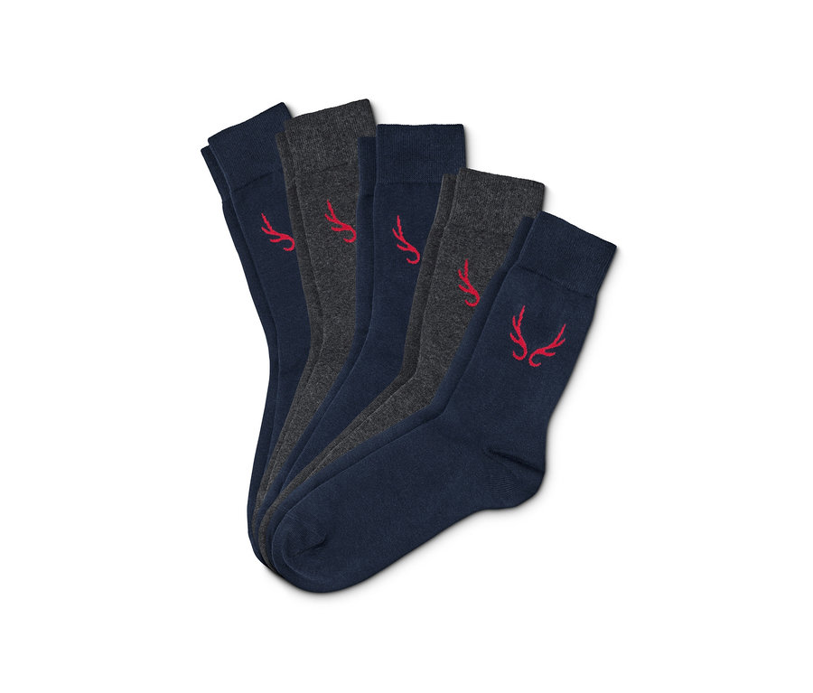 Fünf Paar Socken mit Motiv-Einstrick.