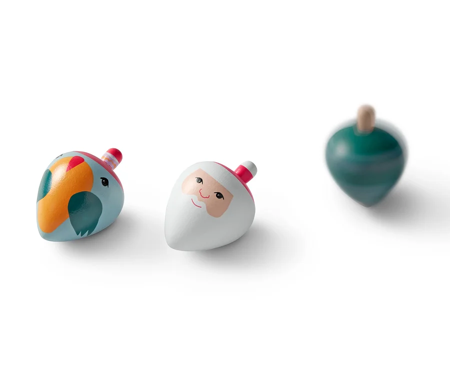 Kreisel-Set »Santa«: Drei Holzkreisel mit verschiedenen Motiven.
