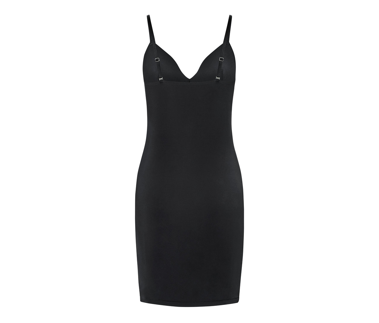 Schwarzes Shapewear-Unterkleid mit dünnen Trägern.