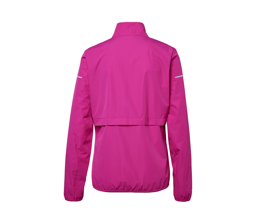 Rückansicht der pinken Windprotection-Laufjacke.