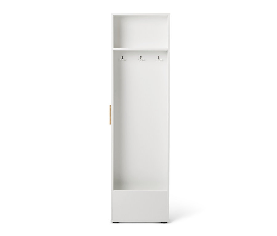 Weißer Universalschrank mit seitlichem Stauraum.