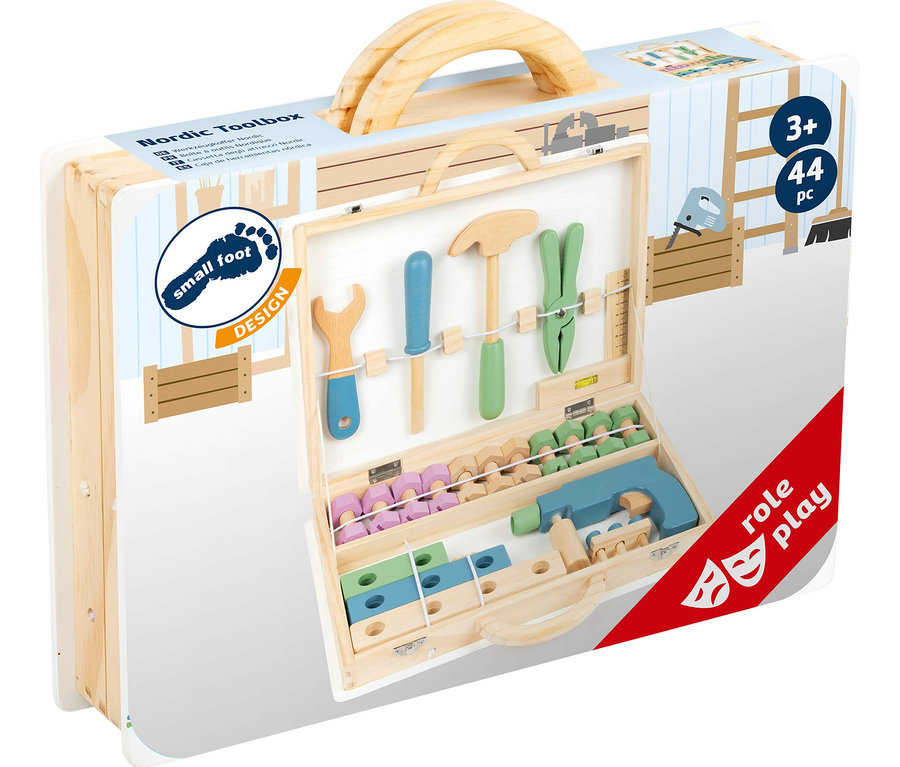 Holz Werkzeugkoffer »Nordic« von small foot mit diversen Werkzeugen aus Holz.