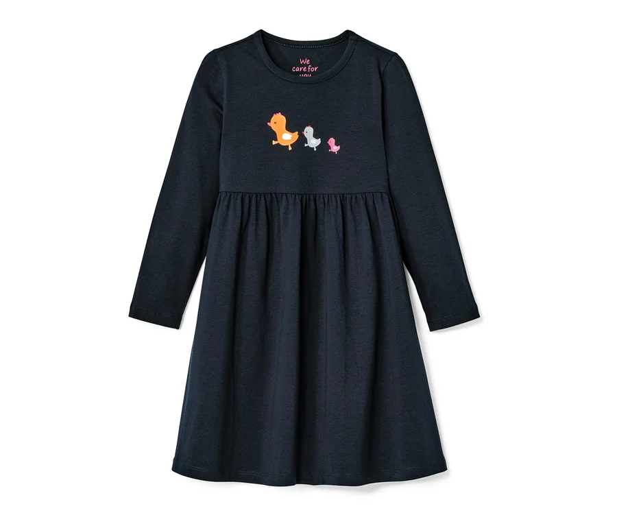 Blaues Baby Jerseykleid mit drei Enten Küken.