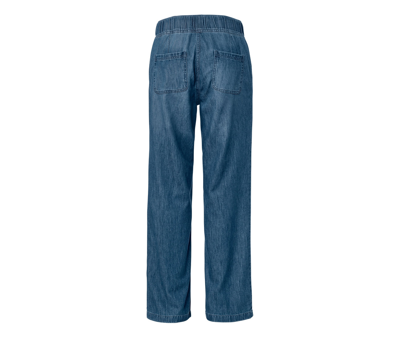 Detail einer Wide-Comfort-Jeans mit zwei Gesässtaschen.