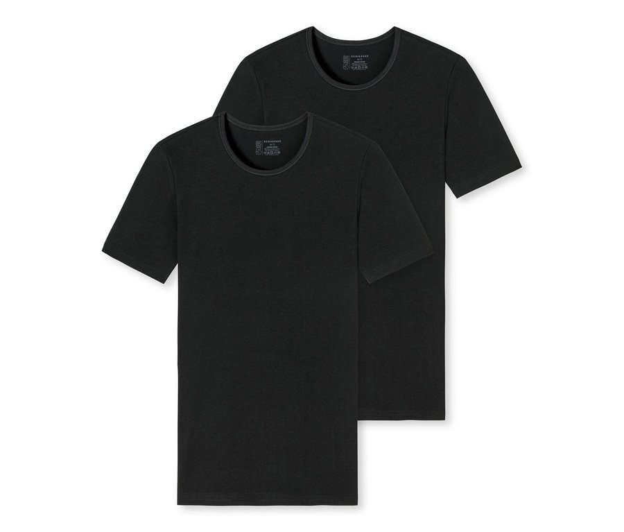 Zwei schwarze SCHIESSER T-Shirts aus Bio-Baumwolle.