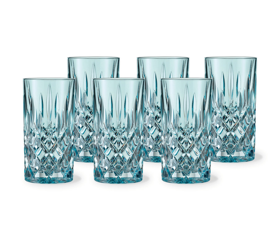 Sechs Longdrinkgläser des Nachtmann Noblesse Colors, 6er-Set, aqua.