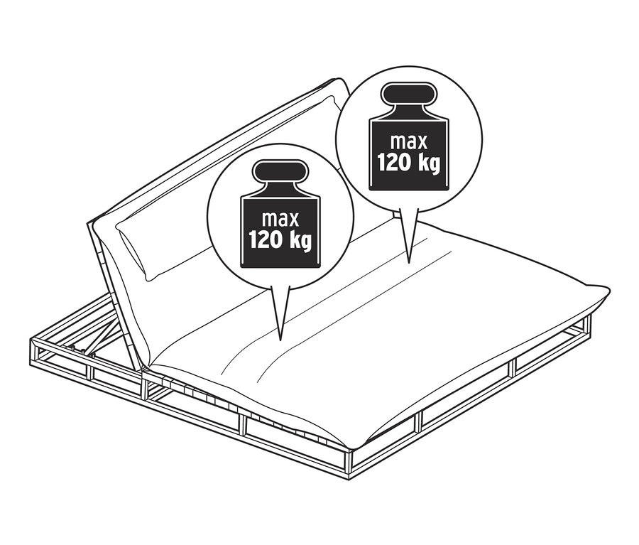 Zeichnung einer Premium-Doppelliege mit verstellbarem Kopfteil und Creacryl®-Allwetterstoff.