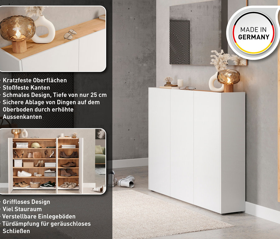 Weißer Mehrzweckschrank »Libbiano« mit Eichenholzplatte.