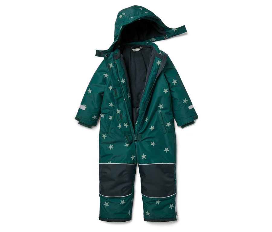 Grüner Schneeanzug mit Sternmuster.