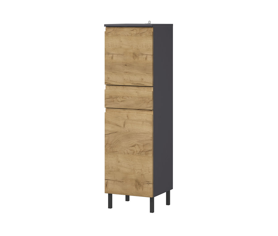 Hoher, schmaler graphitfarbener Schrank »Salinas« mit Holztür und Schublade.