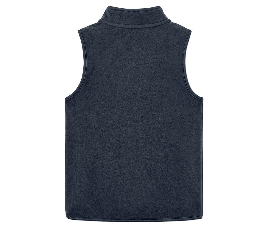 Dunkelblaue Fleeceweste mit kurzem Reißverschluss.
