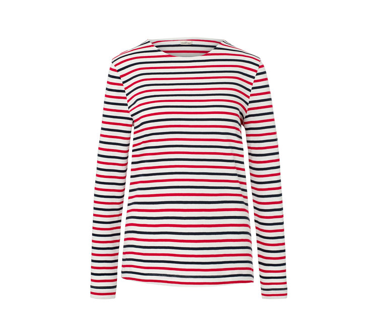 Detailansicht eines gestreiften Langarmshirts.