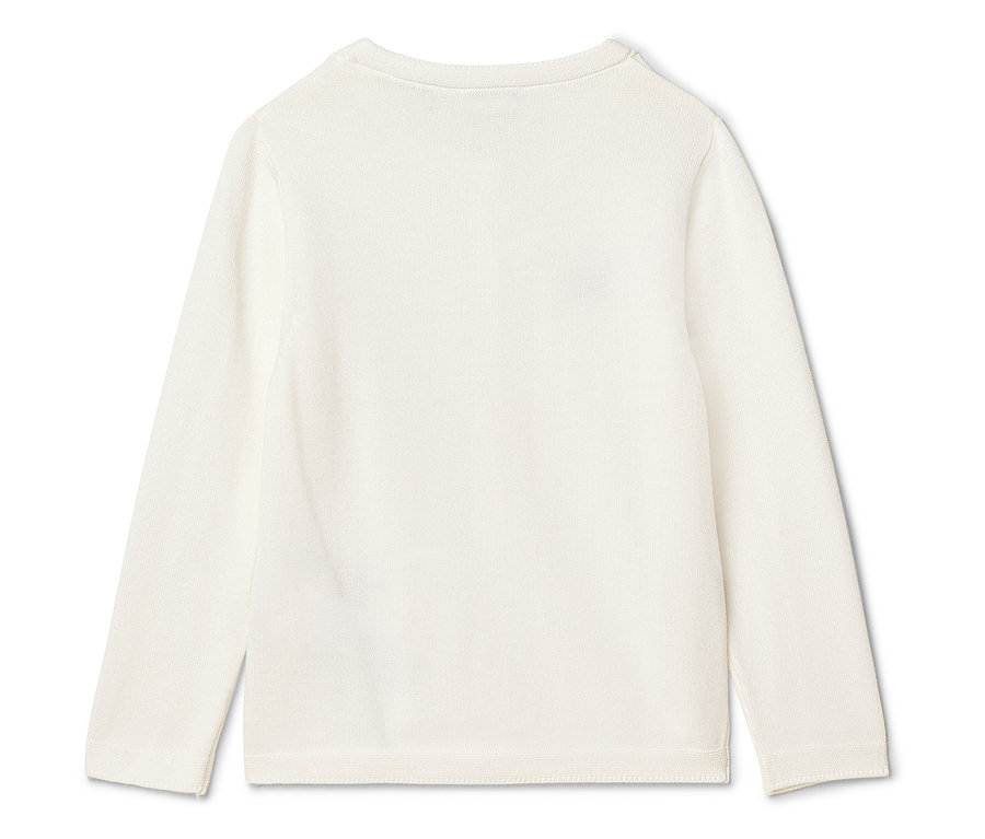 Nahaufnahme eines langärmeligen, cremefarbenen Oberteils.