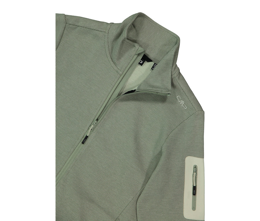 Nahaufnahme einer hellgrünen CMP Jacke mit Reißverschluss und Kragen.