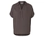 Nahaufnahme einer kurzärmeligen Bluse mit Kragen und braunem geometrischem Muster.